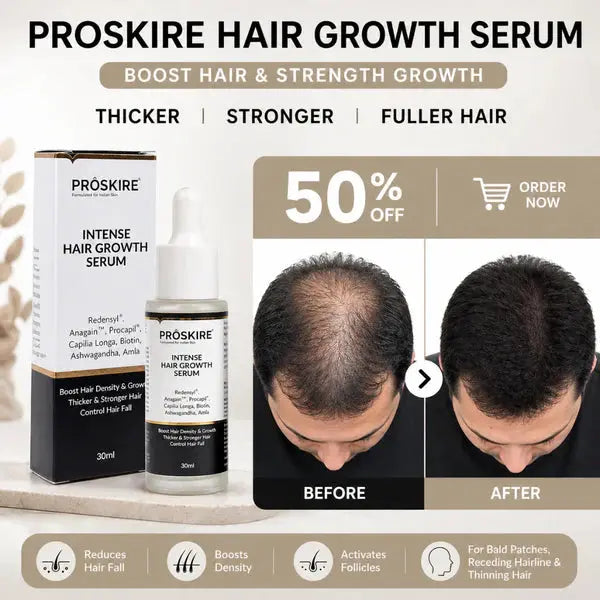 Proskire Hair Growth Serum – Reduces Hair Fall, Boosts Hair Density, Activates Follicles – For Bald Patches, Receding Hairline & Thinning Hair MISO DEALS