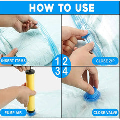 5-Pack Space-Saving Vacuum Storage Bags with Travel Hand Pump