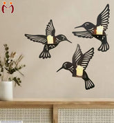 3D Hummingbird Wall Shelves Black Wood Decor