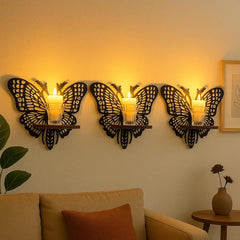 Butterfly Wall Shelf Set of 3 Black Wooden Decor