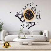 Butterfly Wall Clock Black Gold Modern Decor