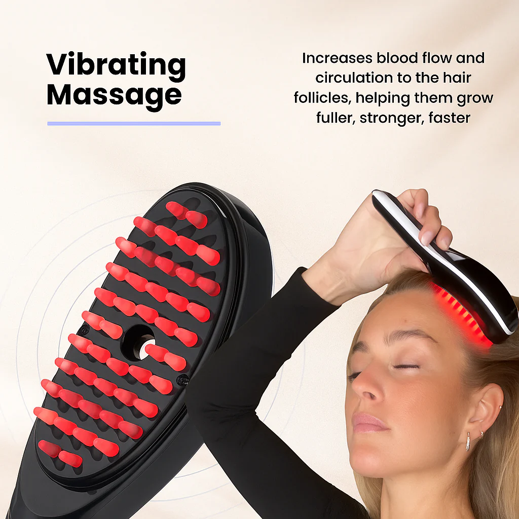 Electric LED Massage Comb | Blue & Red Light Therapy & Negative Ion Scalp Massager