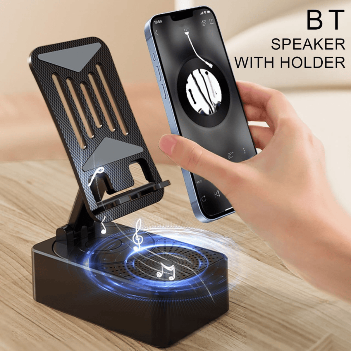 3-in-1 Foldable Desktop Phone Stand with Bluetooth Speaker