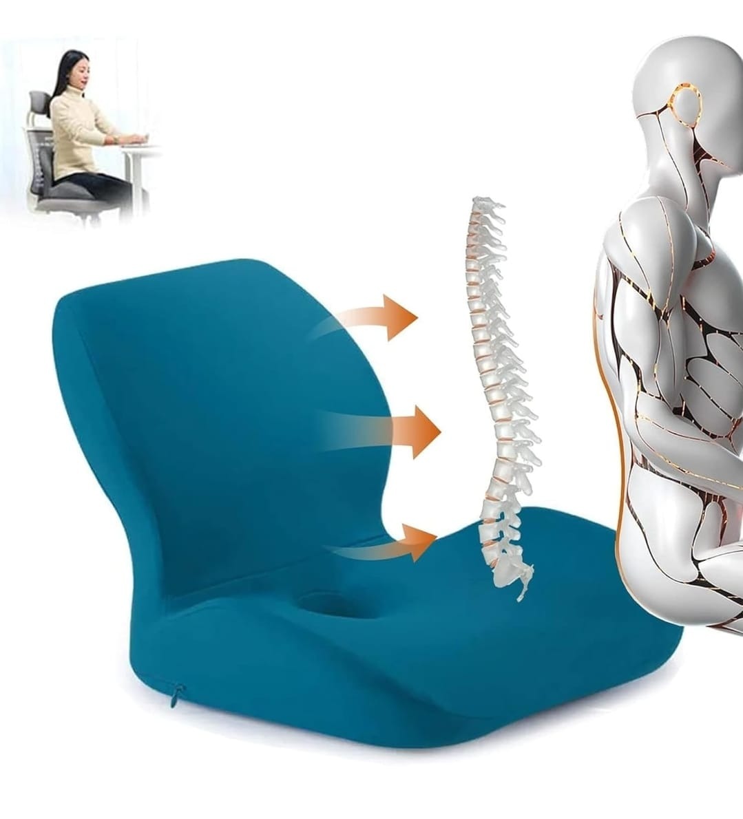 Ergonomic Memory Foam Lumbar Support Cushion | Orthopedic PU Backrest Pillow for Office Chair, Car & Home