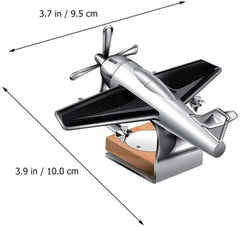 Solar-Powered Aeroplane Car Perfume Diffuser | Kinetic Rotating Propeller Silver Aircraft Air Freshener & Dashboard Ornament