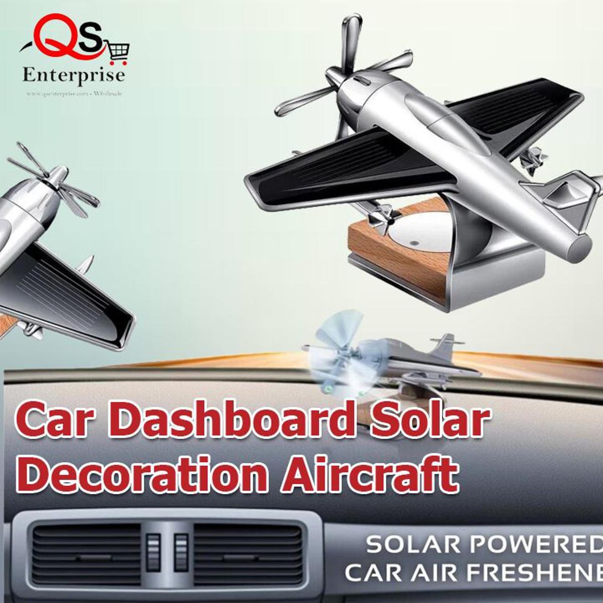 Solar-Powered Aeroplane Car Perfume Diffuser | Kinetic Rotating Propeller Silver Aircraft Air Freshener & Dashboard Ornament