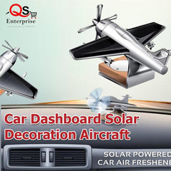 Solar-Powered Aeroplane Car Perfume Diffuser | Kinetic Rotating Propeller Silver Aircraft Air Freshener & Dashboard Ornament