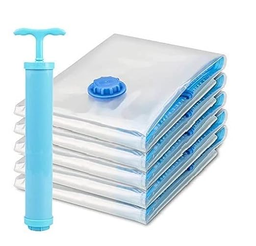 5-Pack Space-Saving Vacuum Storage Bags with Travel Hand Pump