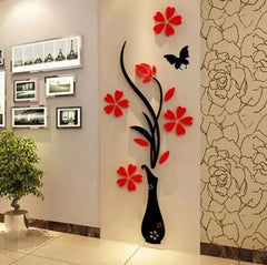 Red Black Floral Butterfly Wall Art MDF Decal