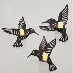 3D Hummingbird Wall Shelves Black Wood Decor
