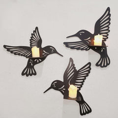 3D Hummingbird Wall Shelves Black Wood Decor