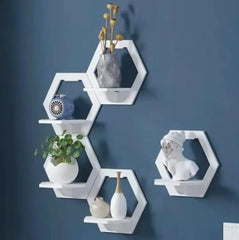 Modern Hexagon Wall Shelves White Floating Decor