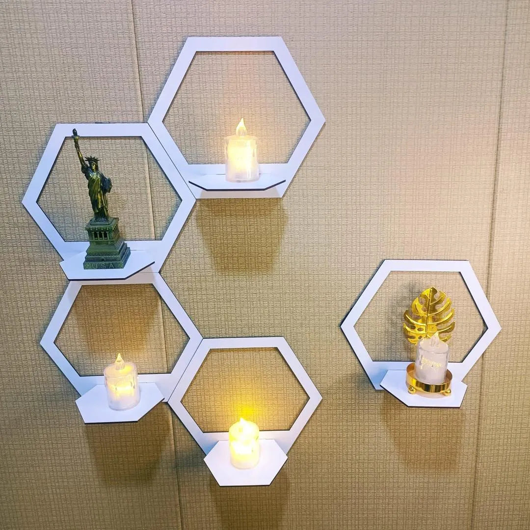 Modern Hexagon Wall Shelves White Floating Decor