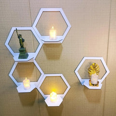 Modern Hexagon Wall Shelves White Floating Decor