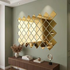 12 Pcs Acrylic Mirror Wall Decor Golden Silver Square Design