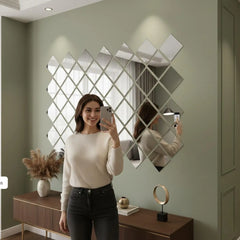12 Pcs Acrylic Mirror Wall Decor Golden Silver Square Design