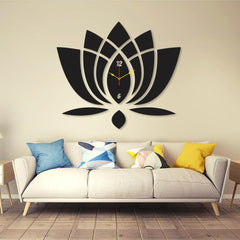 Islamic Lotus Wall Clock 12x12 Inch Black Modern Design