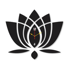 Islamic Lotus Wall Clock 12x12 Inch Black Modern Design