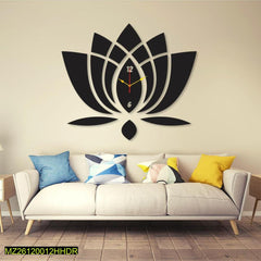 Islamic Lotus Wall Clock 12x12 Inch Black Modern Design