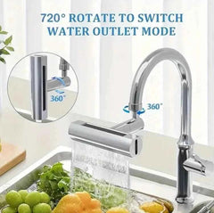 Multifunctional Kitchen Faucet Waterfall with Pressurized Bubbler and 4 Modes Spout Adapter