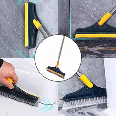 2-in-1 Floor Scrub Brush with Long Handle & Built-In Squeegee