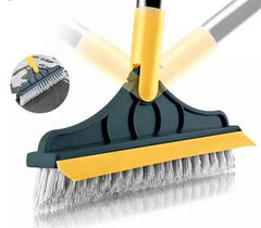2-in-1 Floor Scrub Brush with Long Handle & Built-In Squeegee