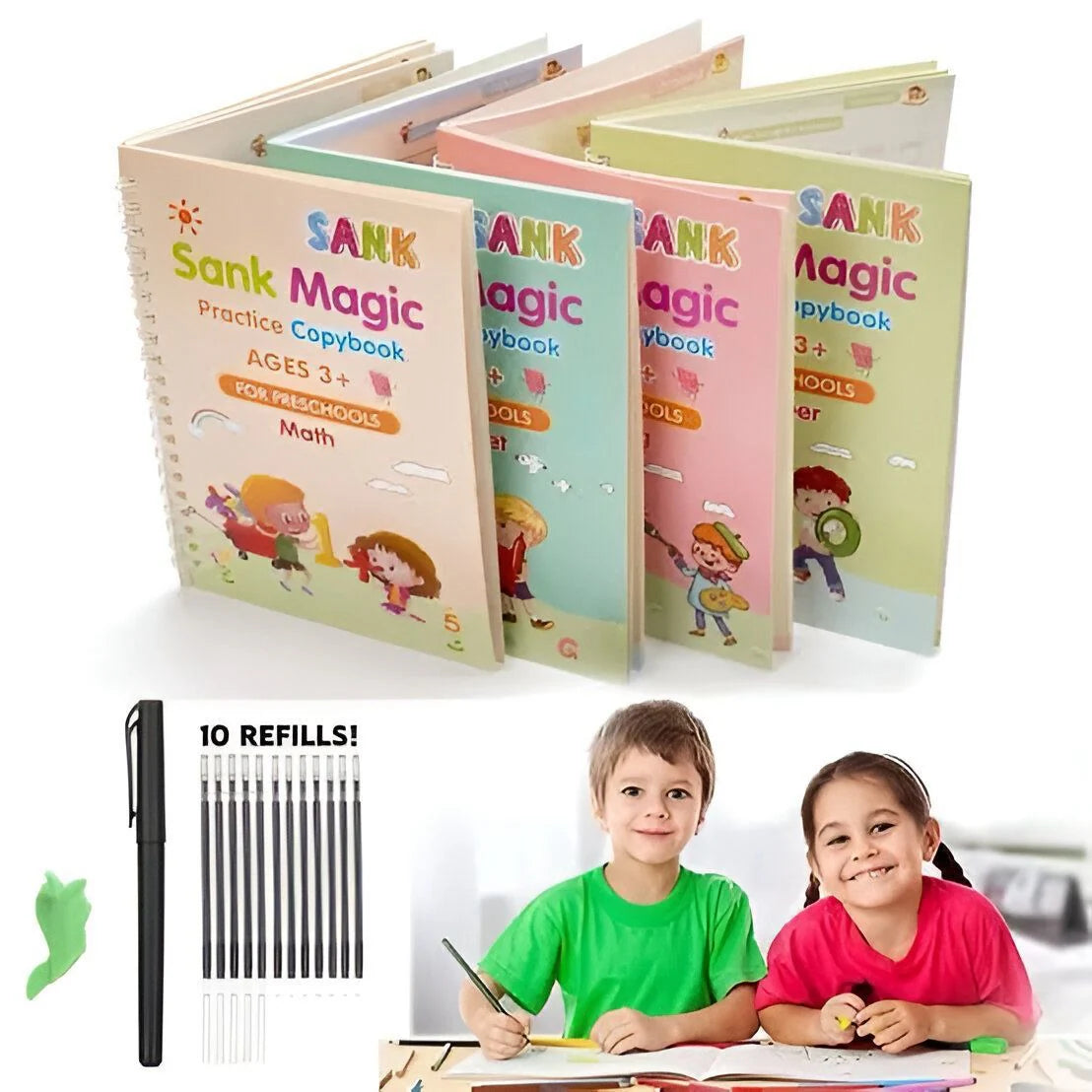 Kids Magic Practice Book (4 Books + 1 Pen + 1 Grip + 8 Refill) Free Home Delivery MISO DEALS